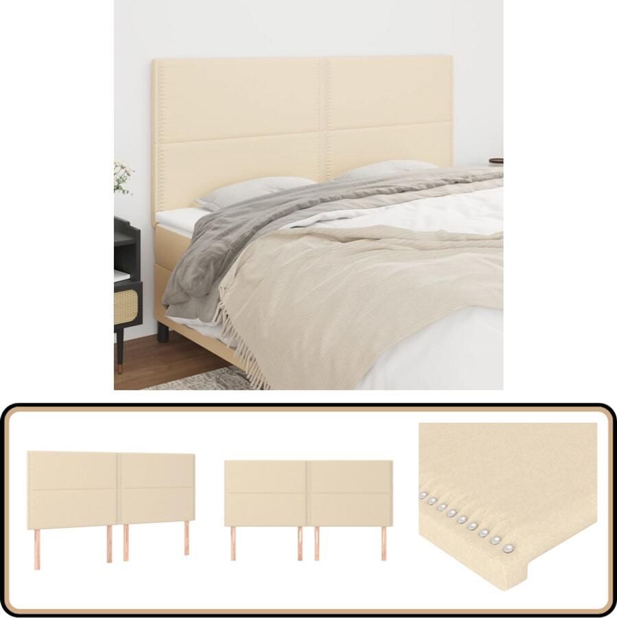 VidaXL Hoofdborden 4 stuks 80x5x78 88 cm Crème Hoofd Bord Hoofdeinde Beddecoratie Stoffen Hoofdbord Klassiek Hoofdbord Creme Kleur Bedroom Decor