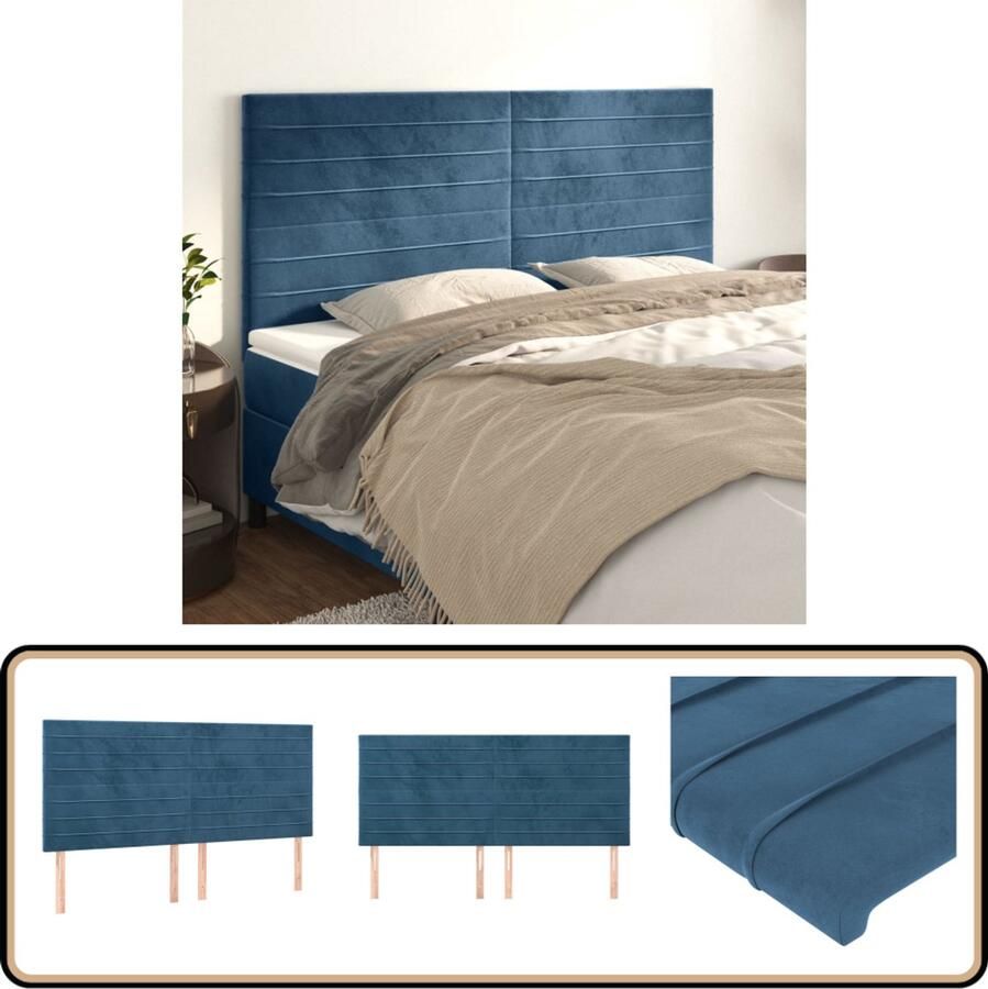 VidaXL Hoofdborden 4 stuks 80x5x78 88 cm Fluweel Donkerblauw Hoofd Bord Hoofdkussen Beddengoed Slaap Accessoires Luxe Bed Velvet Bedhead