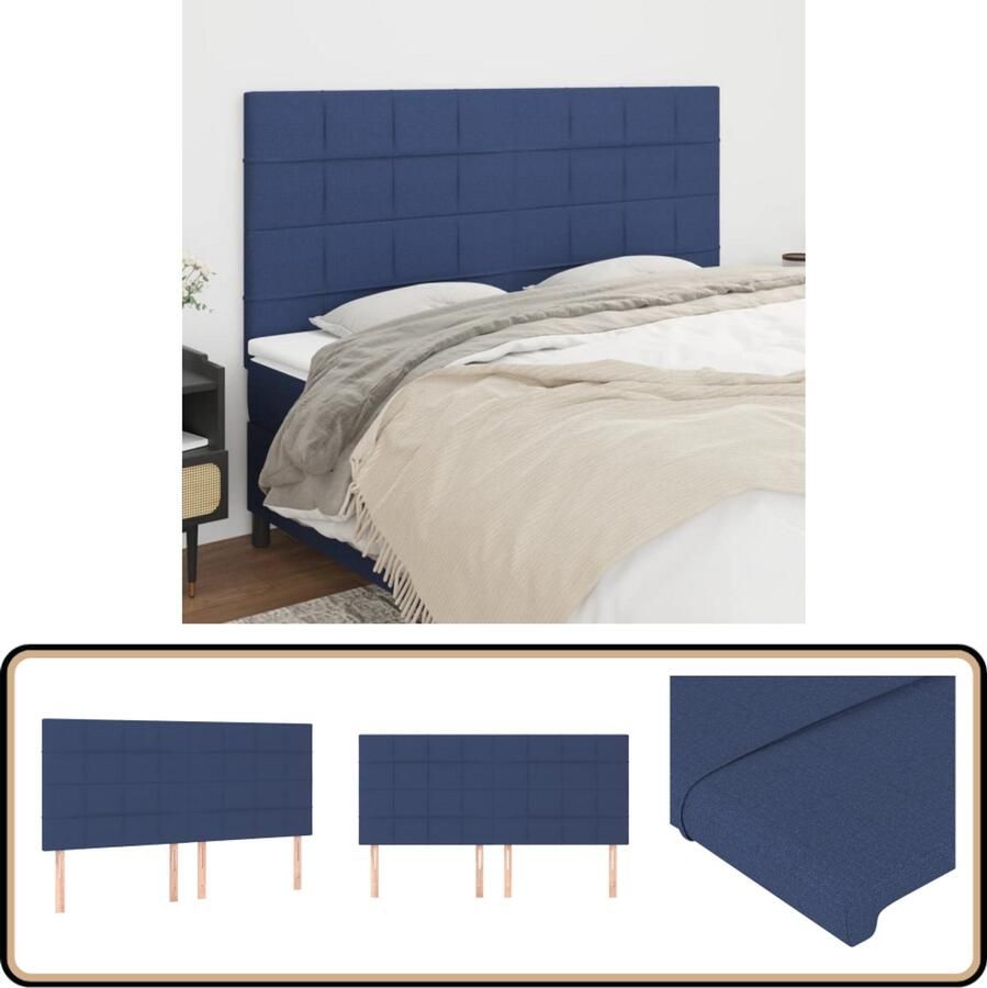 VidaXL Hoofdborden 4 stuks 90x5x78 88 cm Blauw Hoofd Bord Hoofdborden Bedding Slaap Accessoires Blauwe Kamerdecoratie Stoffen Hoofdborden Comfortabel Leeshoek