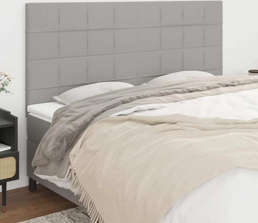 VidaXL Hoofdborden 4 stuks 90x5x78 88 cm Lichtgrijs Hoofd Bord Hoofdborden Bed Accessoires Slaapkamers Textiel Meubilair Grijs - Foto 2