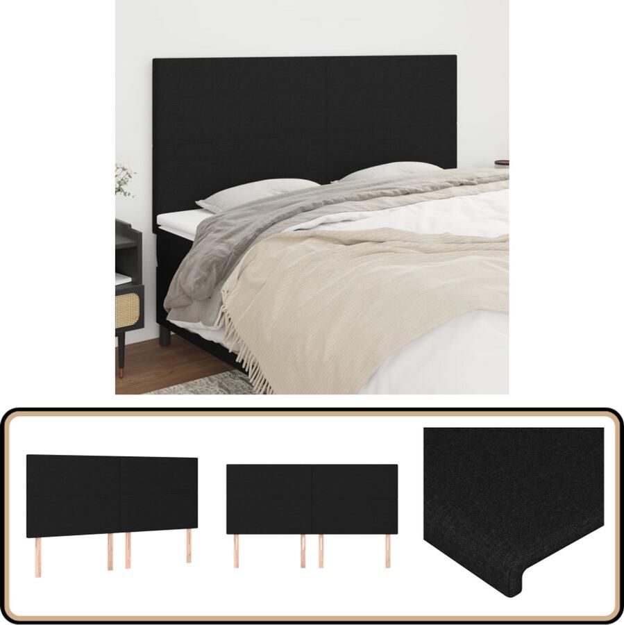 VidaXL Hoofdborden 4 stuks 90x5x78 88 cm Zwart Hoofd Bord Hoofdkussen Bed Accessoires Zwarte Hoofdbord Stoffen Hoofdbord Tweepersoonsbed King Size Bed