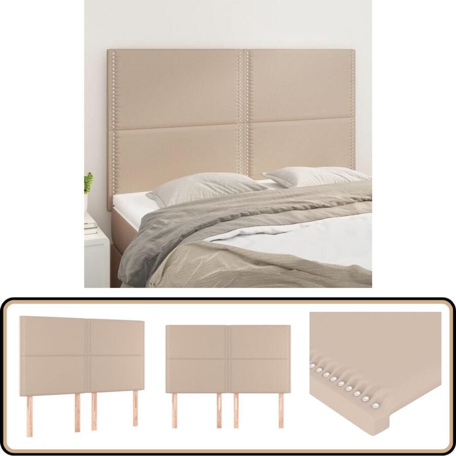 VidaXL Hoofdborden 4 stuks Cappuccino Kunstleer Hoofd Bord Hoofdkussen Beddecoratie Klassiek Interieur Bruine Meubels