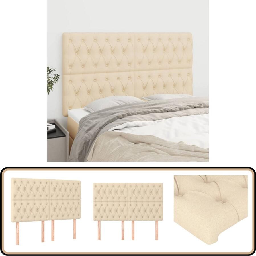 VidaXL Hoofdborden 4 stuks crèmekleurig 80x7x78 88 cm Hoofd Bord Hoofdkussen Bedkleden Bedroom Decor Slaap Accessoires