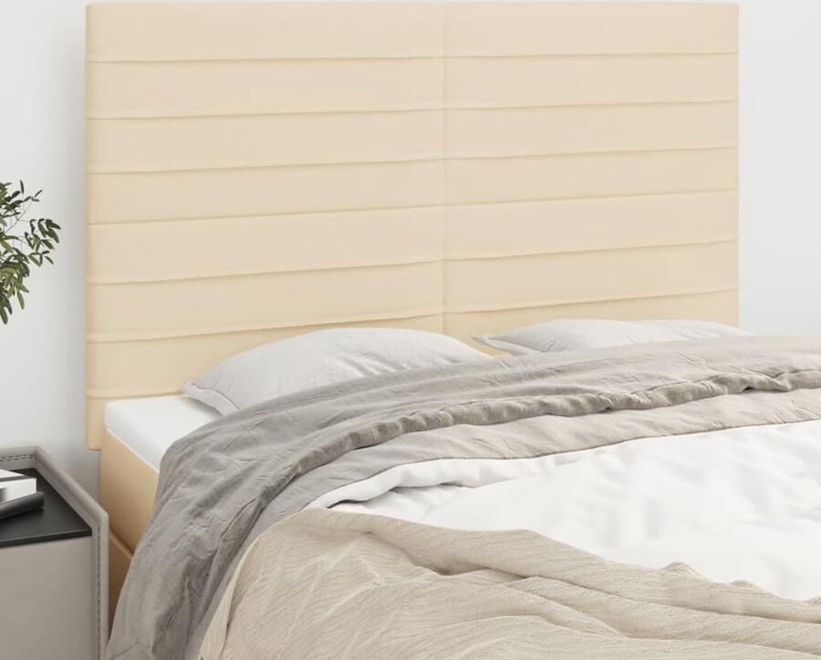 VidaXL Hoofdborden 4 stuks Crèmekleurig Stof Hoofd Bord Hoofdborden Bed Ombouw Creme Kleur Stoffen Hoofdbord Luxe Hoofdbord Comfortabel Hoofdbord Leeshoek - Foto 2
