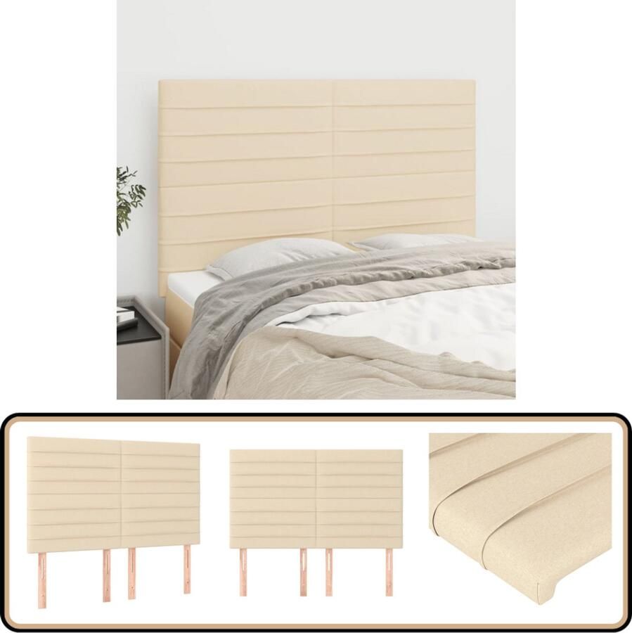 VidaXL Hoofdborden 4 stuks Crèmekleurig Stof Hoofd Bord Hoofdborden Bed Ombouw Creme Kleur Stoffen Hoofdbord Luxe Hoofdbord Comfortabel Hoofdbord Leeshoek