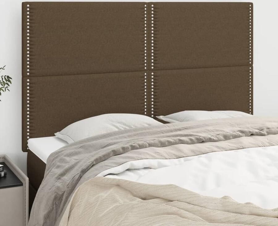 VidaXL Hoofdborden 4 stuks Donkerbruin Stof 72x5x78 88 cm Hoofd Bord Hoofdkussen Beddecoratie Klassiek Interieur Stoffen Hoofdbord Bruine Hoofdbord Bedroom Decor - Foto 2