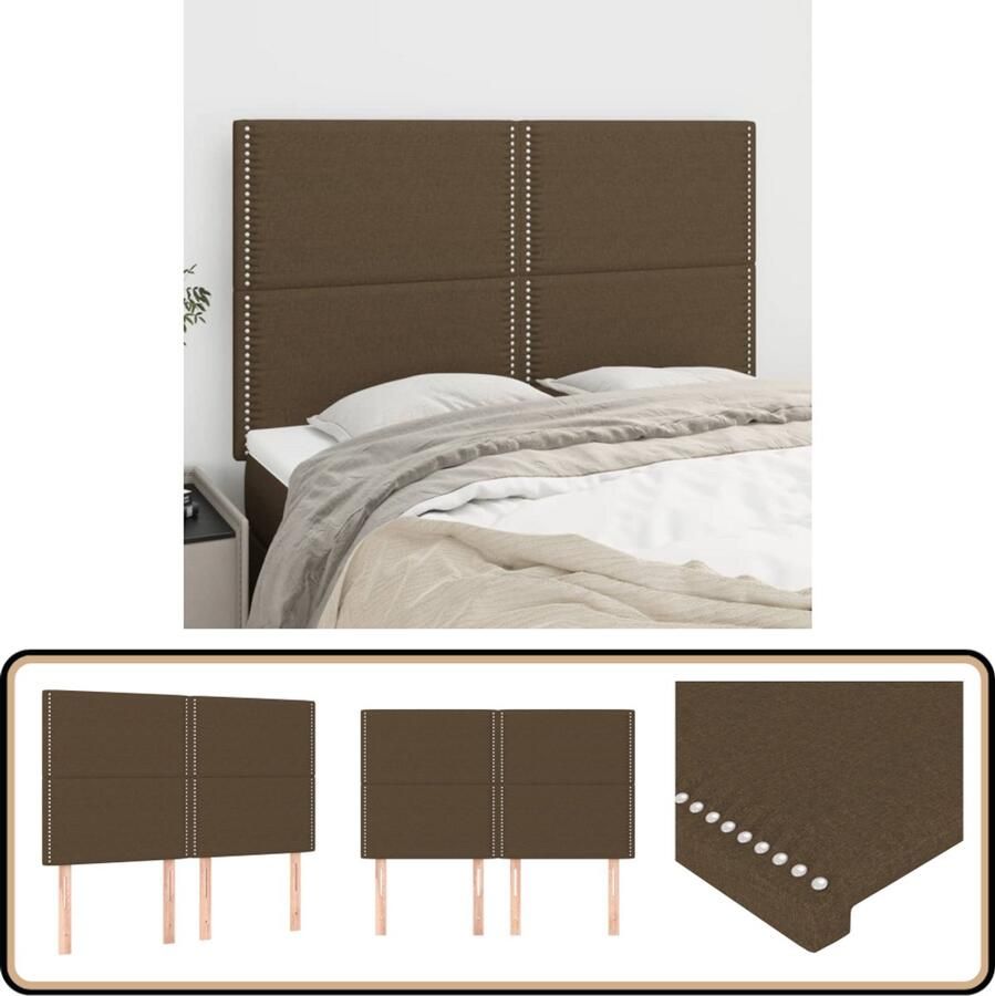 VidaXL Hoofdborden 4 stuks Donkerbruin Stof 72x5x78 88 cm Hoofd Bord Hoofdkussen Beddecoratie Klassiek Interieur Stoffen Hoofdbord Bruine Hoofdbord Bedroom Decor