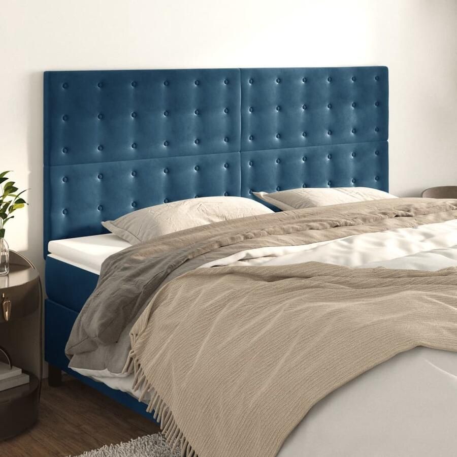 VidaXL Hoofdborden 4 stuks Fluweel Donkerblauw Hoofd Bord Bed Hoofdbord Velvet Hoofdbord Blauw Hoofdbord Adjustable Headboard Luxe Hoofdbord - Foto 2