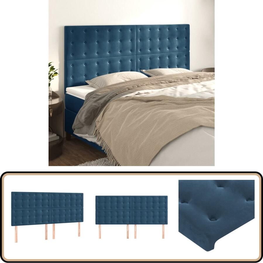 VidaXL Hoofdborden 4 stuks Fluweel Donkerblauw Hoofd Bord Bed Hoofdbord Velvet Hoofdbord Blauw Hoofdbord Adjustable Headboard Luxe Hoofdbord