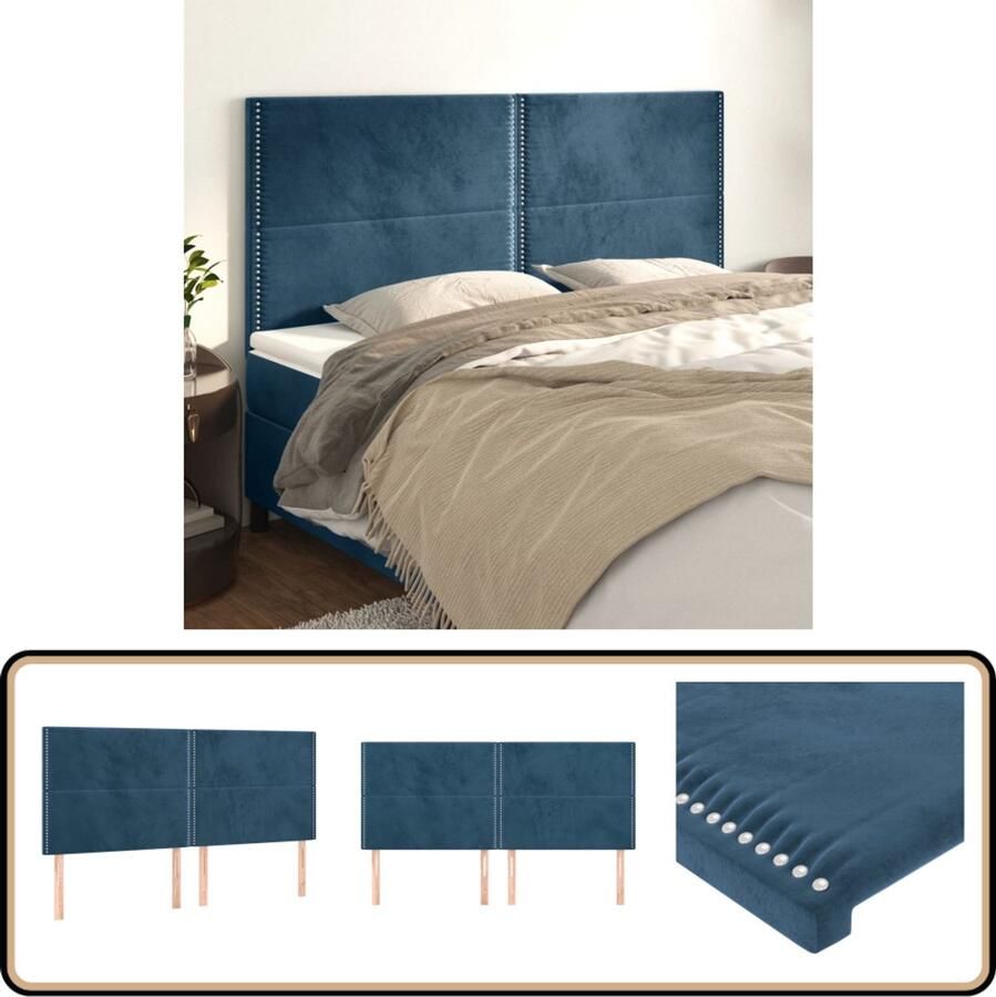 VidaXL Hoofdborden 4 stuks Fluweel Donkerblauw Hoofd Bord Hoofdkussen Beddecoratie Velvet Blauw Klassiek Luxe