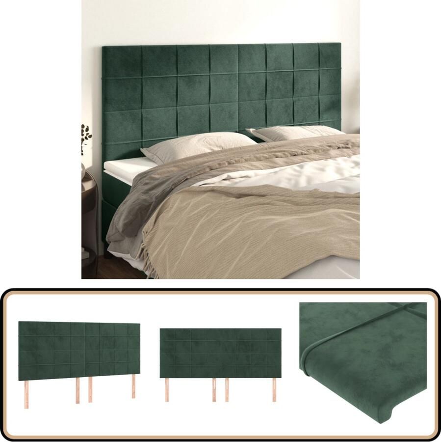 VidaXL Hoofdborden 4 stuks Fluweel Donkergroen Hoofd Bord Beddengoed Velvet Donkere Kleuren Slaap Accessoires