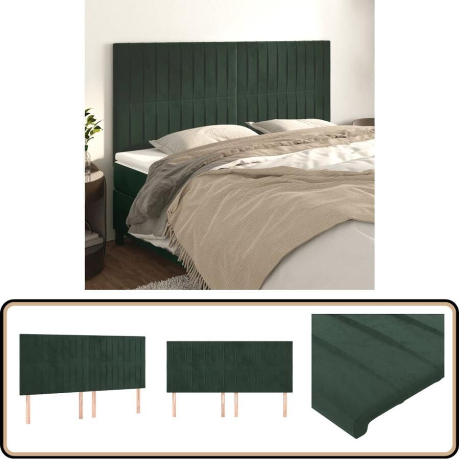 VidaXL Hoofdborden 4 stuks Fluweel Donkergroen Hoofd Bord Hoofdbord Klassiek Velvet Hoofdbord Donkere Groene Hoofdbord Beddecoratie