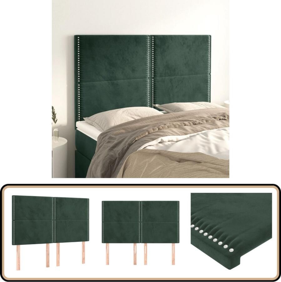 VidaXL Hoofdborden 4 stuks Fluweel Donkergroen Hoofd Bord Hoofdkussen Beddecoratie Klassiek Interieur Velvet Donkere Kleuren Slaapkamers