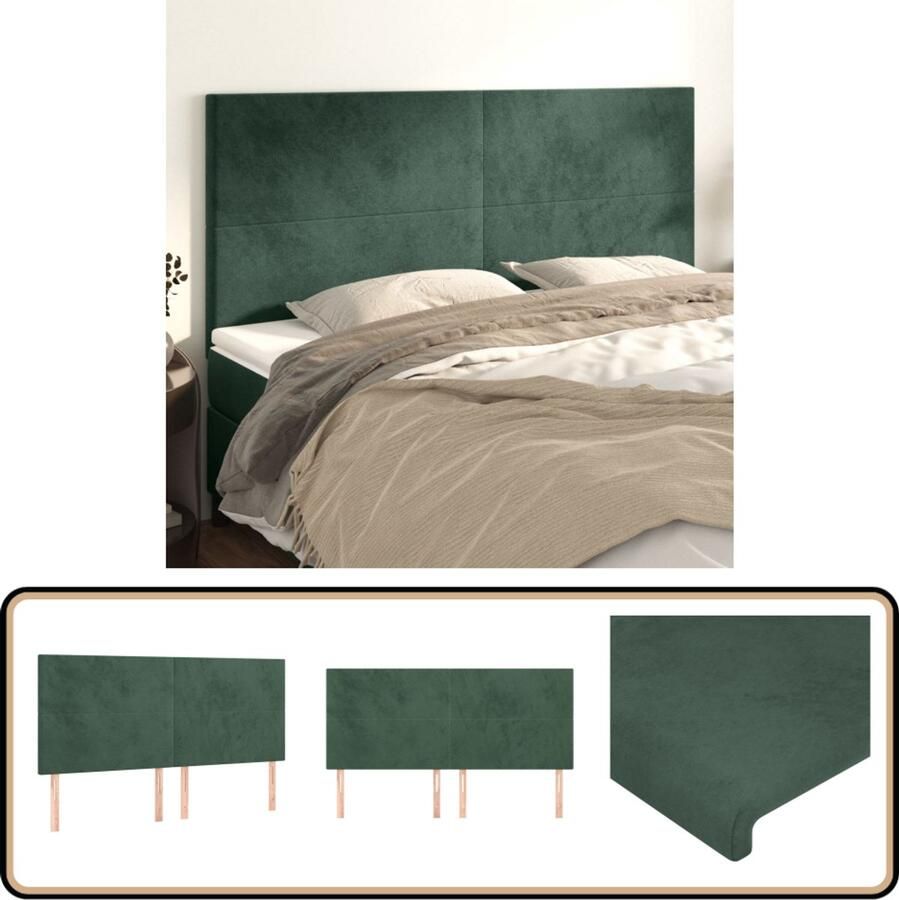 VidaXL Hoofdborden 4 stuks Fluweel Donkergroen Hoofd Bord Hoofdkussen Velvet Groen Bed Accessoires