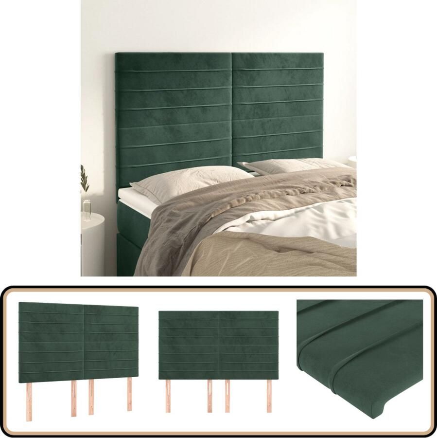 VidaXL Hoofdborden 4 stuks Fluweel Donkergroen Klassieke Hoofdbord Bedhoofdbord Velvet Hoofdbord Donkere Groene Hoofdbord Luxe Hoofdbord Stapelbar Hoofdbord Verhogen Bed