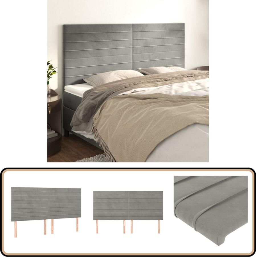 VidaXL Hoofdborden 4 stuks Fluweel Lichtgrijs Hoofd Bord Hoofdkussen Bedding Accessoires Luxe Bedding Velvet Headboard Grijs Headboard