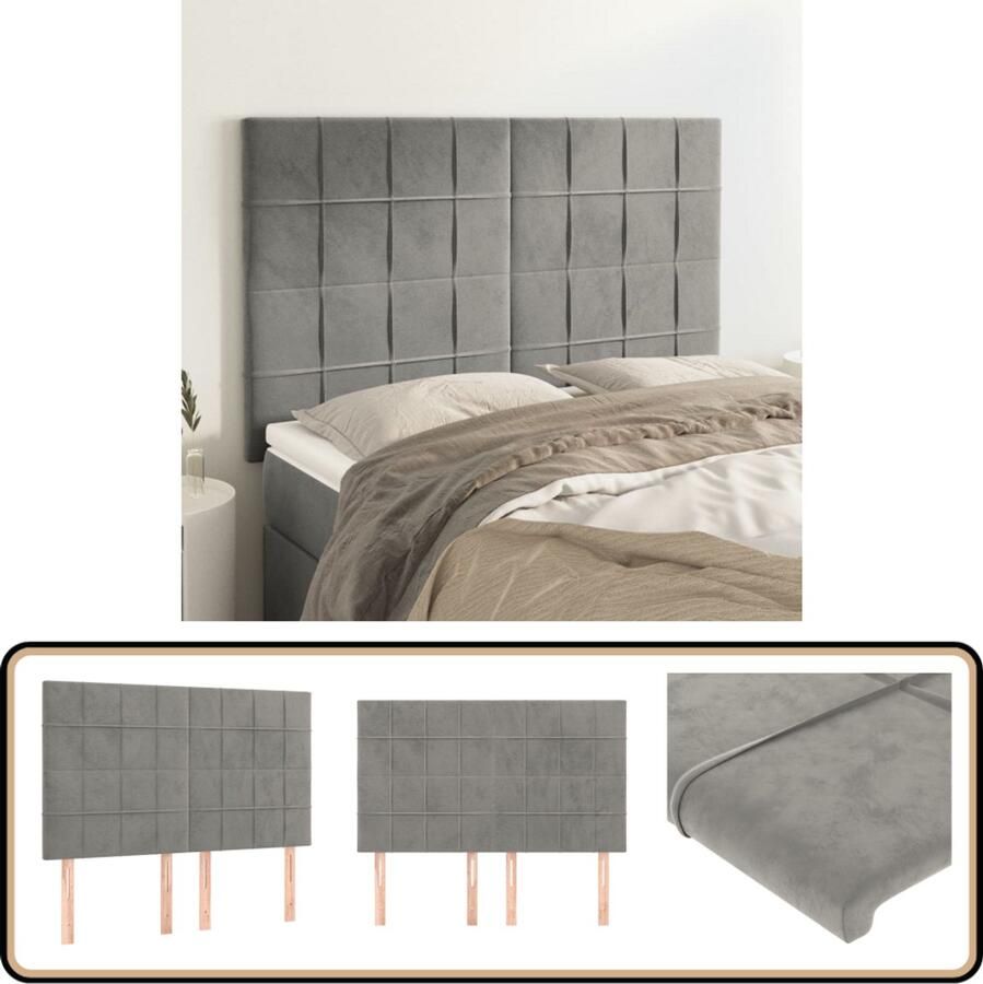 VidaXL Hoofdborden 4 stuks Fluweel Lichtgrijs Hoofd Bord Hoofdkussen Klassiek Hoofdbord Velvet Hoofdbord Grijs Hoofdbord