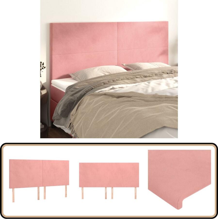 VidaXL Hoofdborden 4 stuks Fluweel Roze 100x78 cm Hoofd Bord Bed Hoofdbord Hoofdkussen Velvet Hoofdbord Roze Hoofdbord Klassiek Hoofdbord Bedroom Decoratie