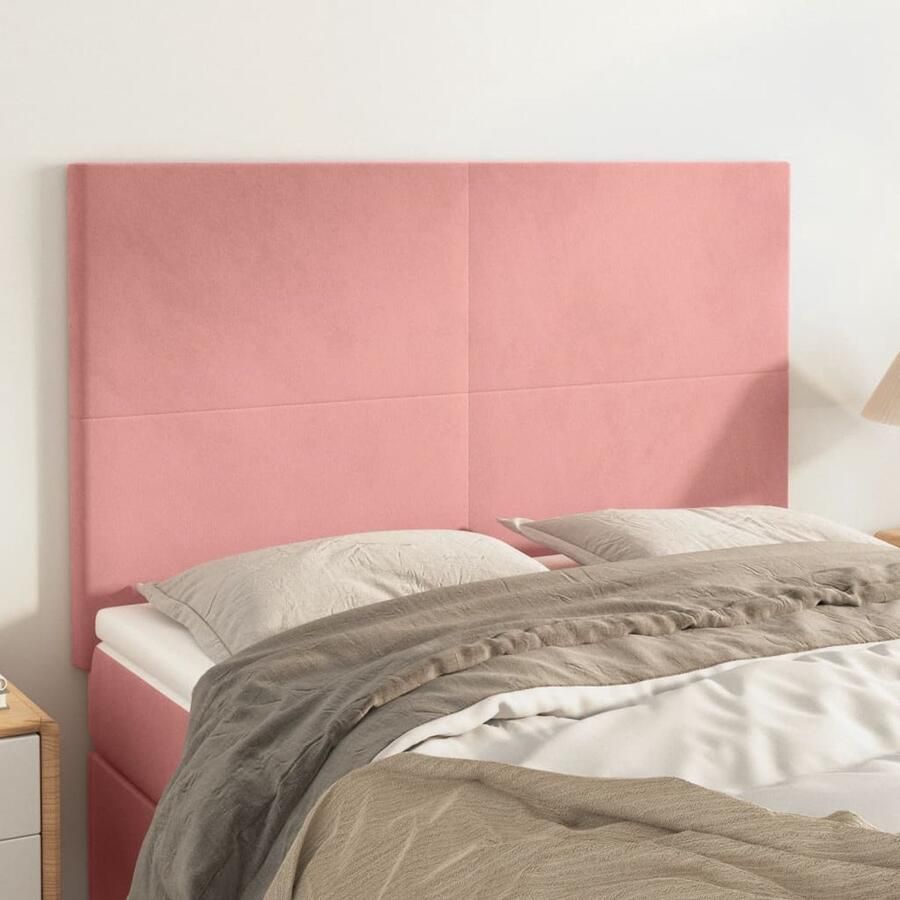VidaXL Hoofdborden 4 stuks Fluweel Roze 72x5x78 88 cm Hoofd Bord Hoofdkussen Beddecoratie Velvet Roze Klassiek Bedroom Decor - Foto 2
