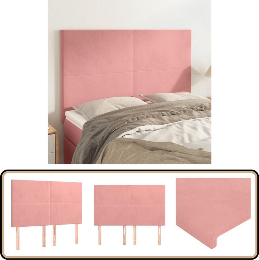 VidaXL Hoofdborden 4 stuks Fluweel Roze 72x5x78 88 cm Hoofd Bord Hoofdkussen Beddecoratie Velvet Roze Klassiek Bedroom Decor