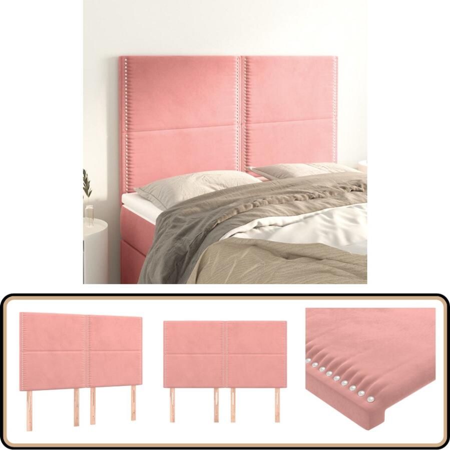 VidaXL Hoofdborden 4 stuks Fluweel Roze 72x78 88 cm Hoofd Bord Beddecoratie Hoofdeinde Velvet Roze