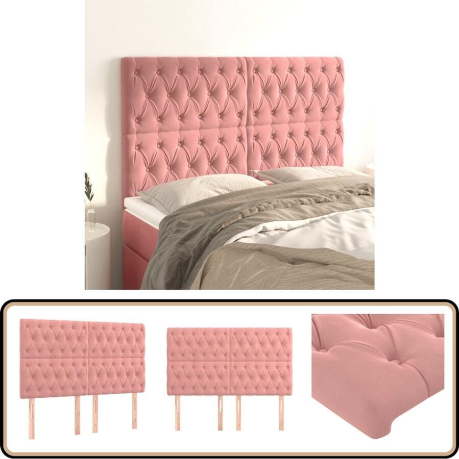 VidaXL Hoofdborden 4 stuks Fluweel Roze 72x78 88 cm Hoofd Bord Hoofdkussen Bedkleden Slaap Accessoires Zachte Materialen