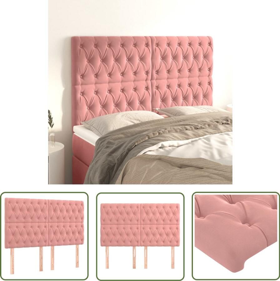 VidaXL Hoofdborden 4 stuks Fluweel Roze 80x7x78 88 cm Hoofd Bord Beddecoratie Hoofdeinde Klassiek Hoofdbord Velvet Hoofdbord Roze Hoofdbord Stapelbare Hoofdenbord