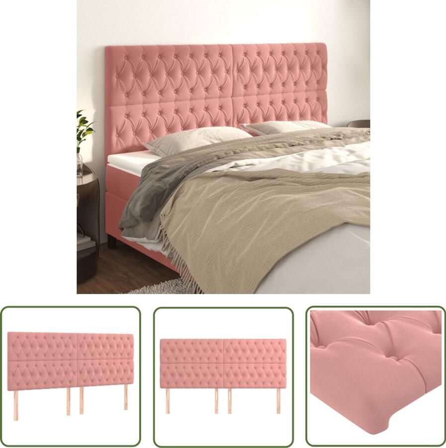 VidaXL Hoofdborden 4 stuks Fluweel Roze 90x7x78 88 cm Hoofd Bord Hoofdkussen Bed Accessoires Velvet Roze Kleur Slaapcomfort Luxe