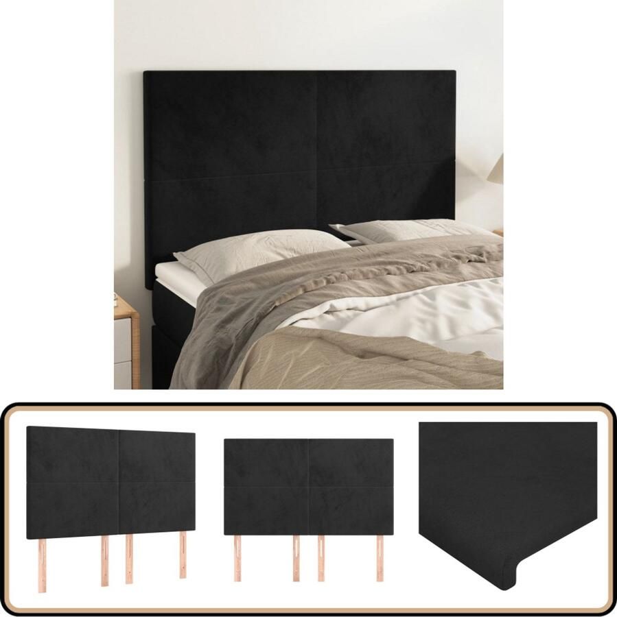 VidaXL Hoofdborden 4 stuks Fluweel Zwart 72x5x78 88 cm Hoofd Bord Bedhoofdbord Velvet Hoofdbord Zwart Hoofdbord Luxe Hoofdbord Bestellen Hoofdbord Online Kopen