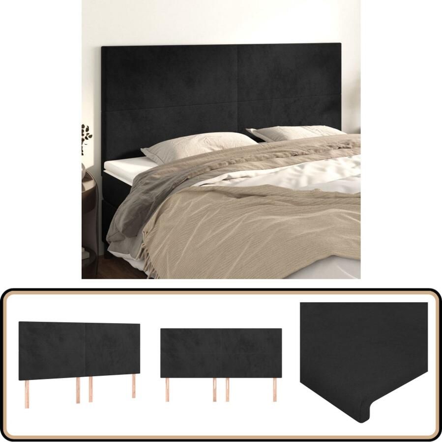 VidaXL Hoofdborden 4 stuks Fluweel Zwart 80x5x78 88 cm Hoofd Bord Hoofdkussen Beddecoratie Velvet Zwarte Kamer