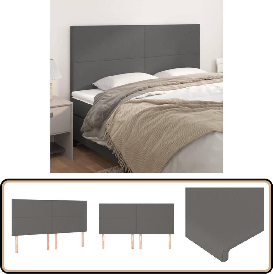 VidaXL Hoofdborden 4 stuks Kunstleer Grijs Hoofd Bord Hoofdeinde Beddecoratie Kunstleder Grijze Kamer Slaap Accessoires Comfortabel Leeshoek