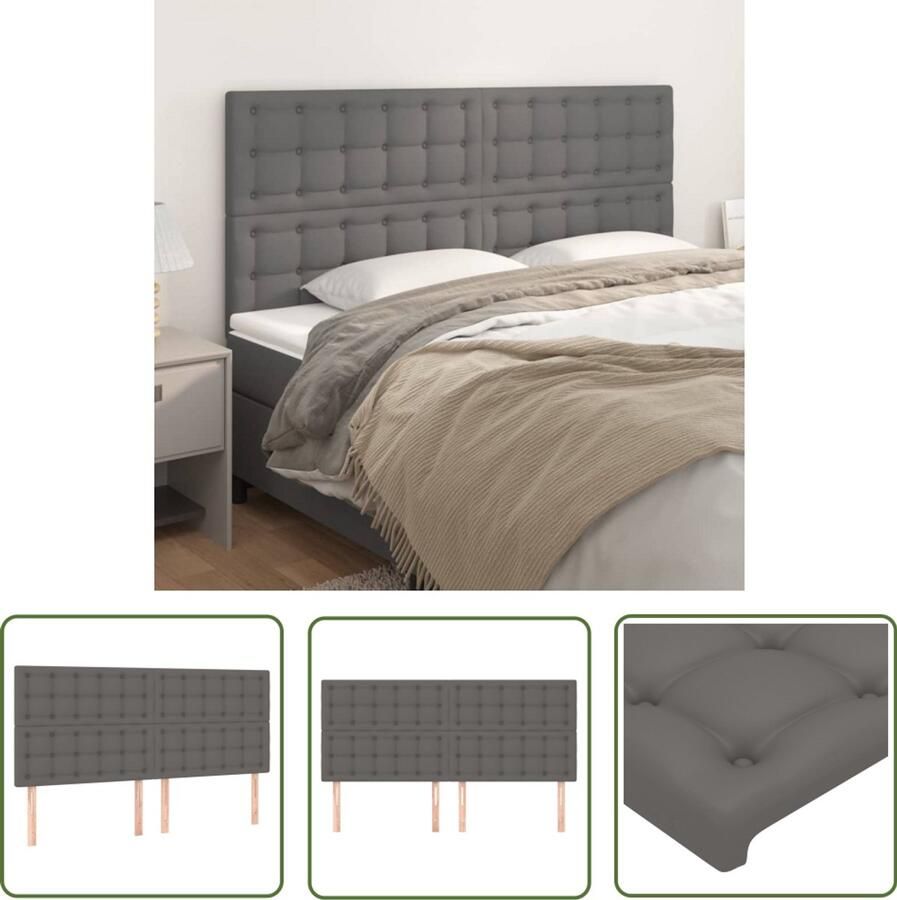 VidaXL Hoofdborden 4 stuks Kunstleer Grijs Hoofd Bord Hoofdeinde Beddecoratie Slaapkamers Interieurdesign Kunstleder Grijs Vintage Modern