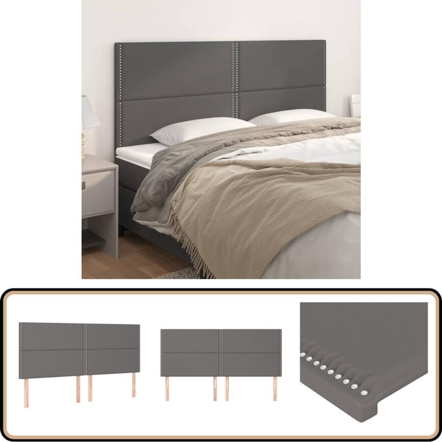 VidaXL Hoofdborden 4 stuks Kunstleer Grijs Klassieke Hoofdbord Kunstleder Hoofdbord Grijze Hoofdbord Adjustable Headboard Bedroom Decor