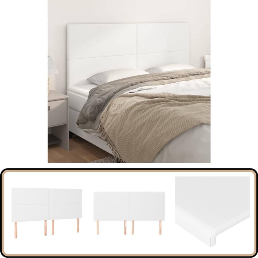 VidaXL Hoofdborden 4 stuks Kunstleer Wit Hoofd Bord Bedhoofdbord Hoofdkussen Slaap Accessoires Kunstleder Wit Meubilair Bedroom Decor