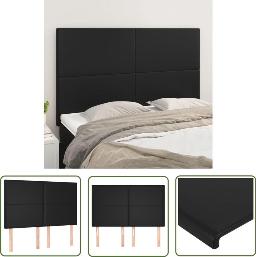 VidaXL Hoofdborden 4 stuks Kunstleer Zwart Hoofd Bord Hoofdkussen Bed Accessoires Slaap Kamer Decoratie Kunstleder Zwart