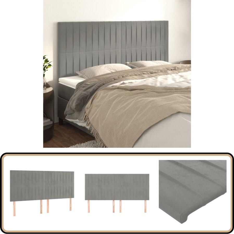 VidaXL Hoofdborden 4 stuks Lichtgrijs 100x5x78 88 cm Klassieke Hoofdbord Bedhoofd Velvet Hoofdbord Grijs Hoofdbord Adjustable Headboard Luxe Hoofdbord