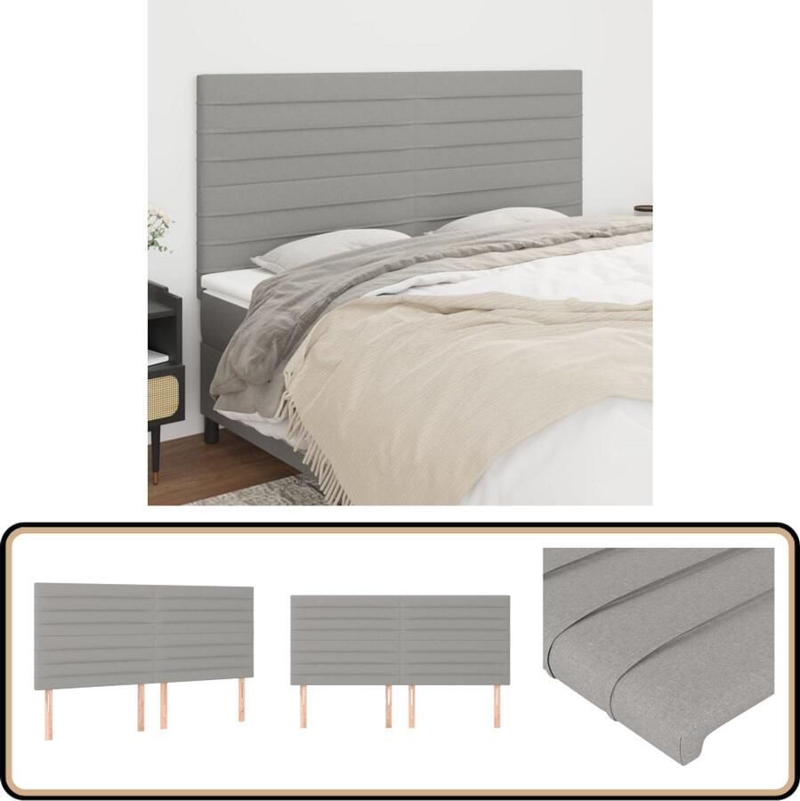 VidaXL Hoofdborden 4 stuks Lichtgrijs 80x5x78 88 cm Hoofd Bord Hoofdeinde Bed Accessoires Slaap Kamer Meubels Grijs