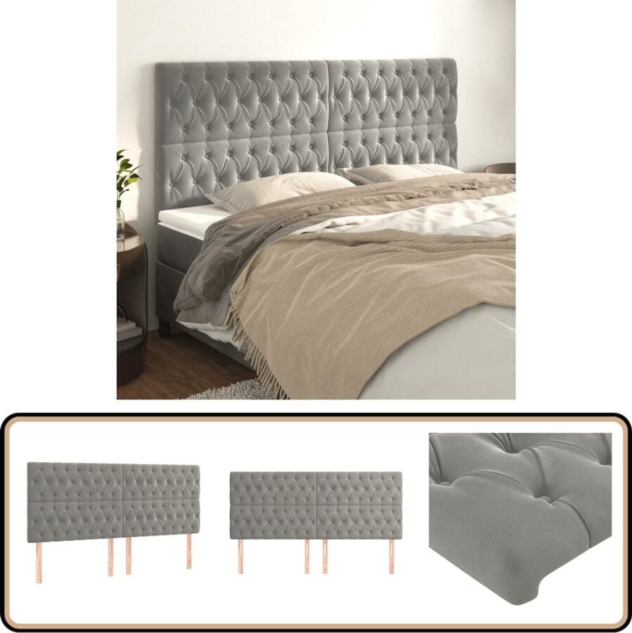 VidaXL Hoofdborden 4 stuks Lichtgrijs Fluweel Klassieke Hoofdbord Fluweel Hoofdbord Grijs Hoofdbord Verhogen Hoofdbord Bestellen Beddecoratie Slaapcomfort