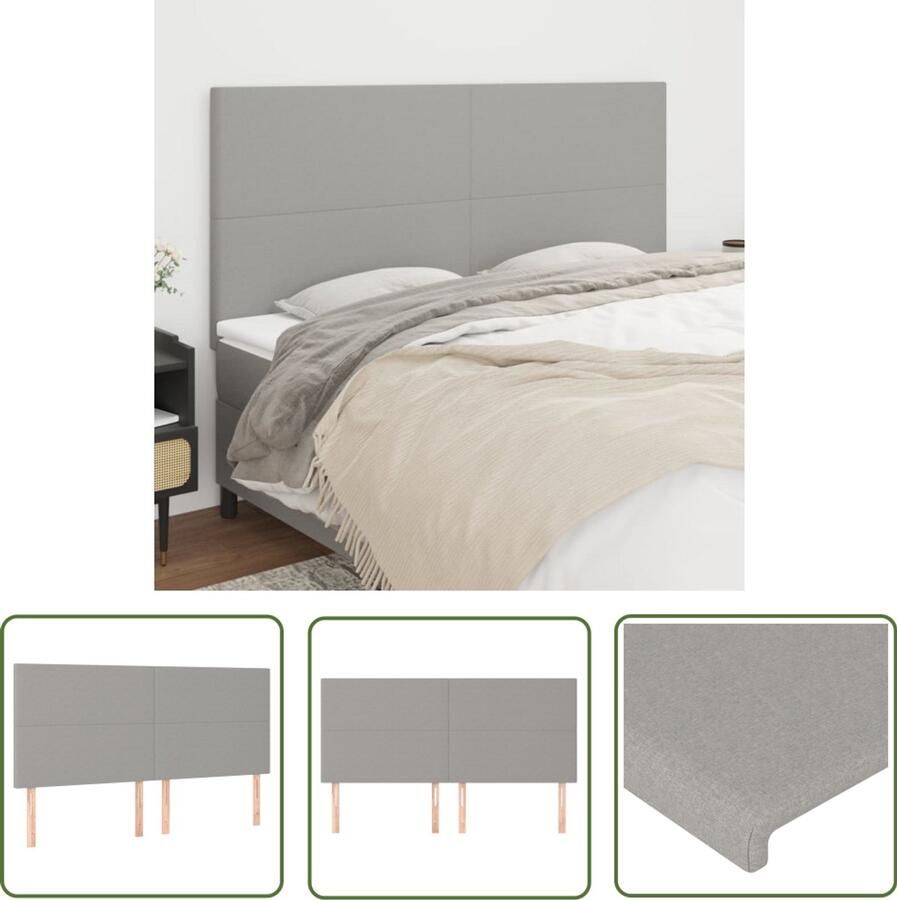 VidaXL Hoofdborden 4 stuks Lichtgrijs Stof Hoofd Bord Hoofdkussen Bedkleden Slaap Accessoires Bedroom Decor Stoffen Hoofdborden Grijs Hoofdbord