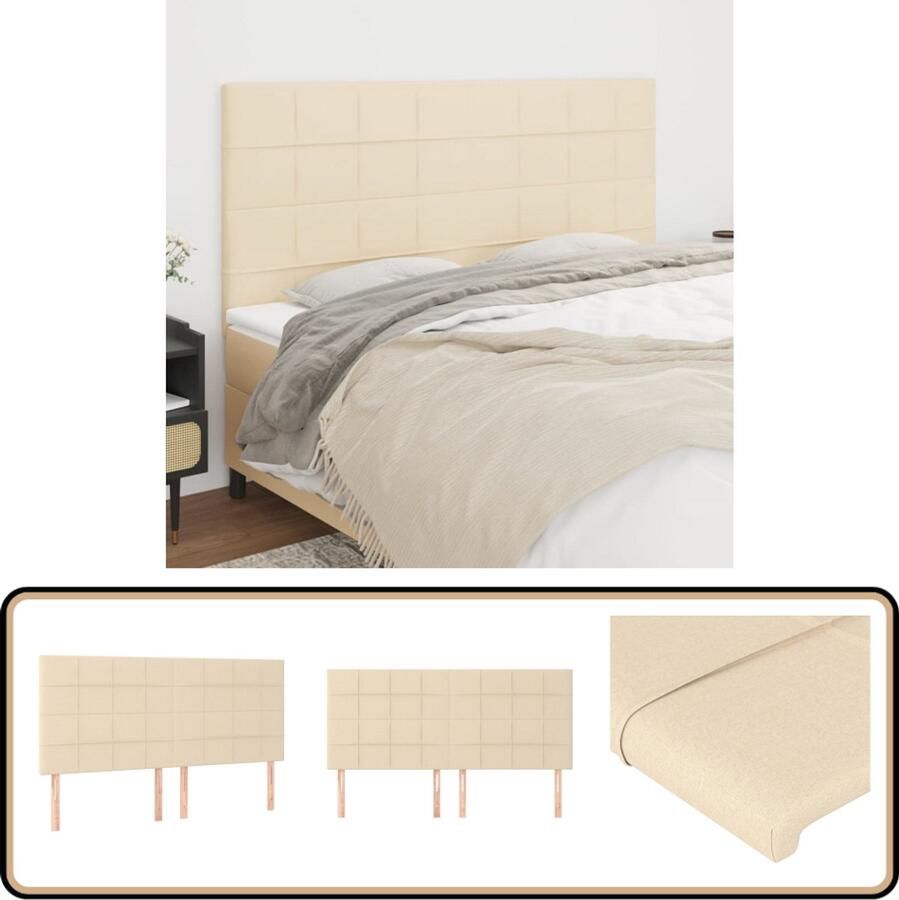 VidaXL Hoofdborden 4 stuks Stof Crèmekleurig Hoofd Bord Hoofdeinde Bed Accessoires Stoffen Hoofdbord Creme Kleur Comfortabel Leeshoek