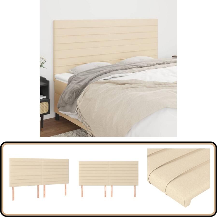 VidaXL Hoofdborden 4 stuks Stof Crèmekleurig Hoofd Bord Hoofdeinde Beddecoratie Bedroom Decor Stoffen Hoofdbord