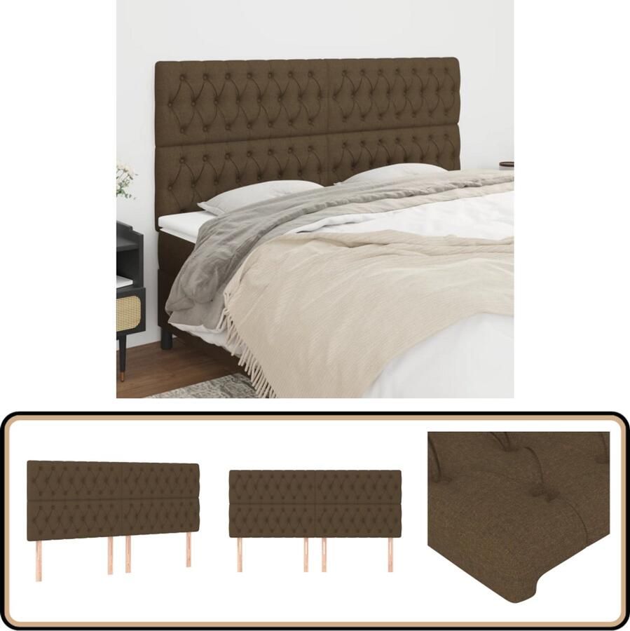VidaXL Hoofdborden 4 stuks Stof Donkerbruin Hoofd Bord Hoofdborden Bed Accessoires Stoffen Hoofdborden Bruine Hoofdborden Klassiek Hoofdbord