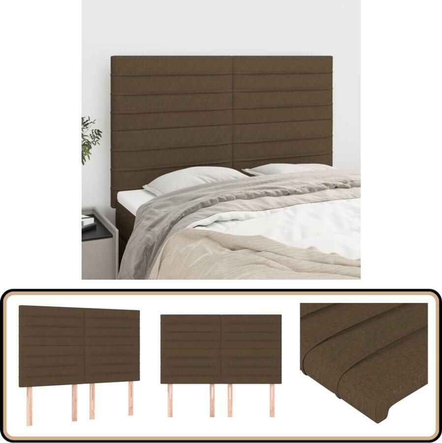 VidaXL Hoofdborden 4 stuks Stof Donkerbruin Hoofd Bord Hoofdkussen Bed Accessoires Klassiek Interieur Stoffen Hoofdbord