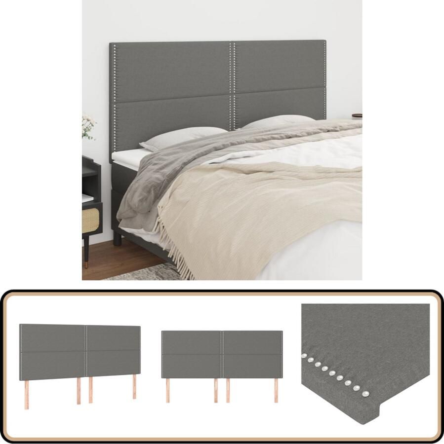 VidaXL Hoofdborden 4 stuks Stof Donkergrijs Hoofd Bord Bed Accessoires Hoofdeinden Stoffen Hoofdborden Grijs Hoofdbord