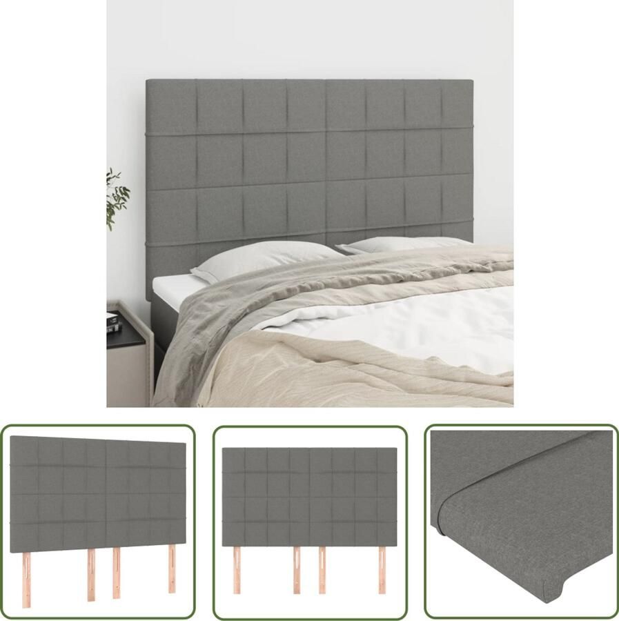 VidaXL Hoofdborden 4 stuks Stof Donkergrijs Hoofd Bord Hoofdborden Beddecoratie Stoffen Hoofdbord Grijs Hoofdbord Modern Hoofdbord Adjustable Hoofdbord