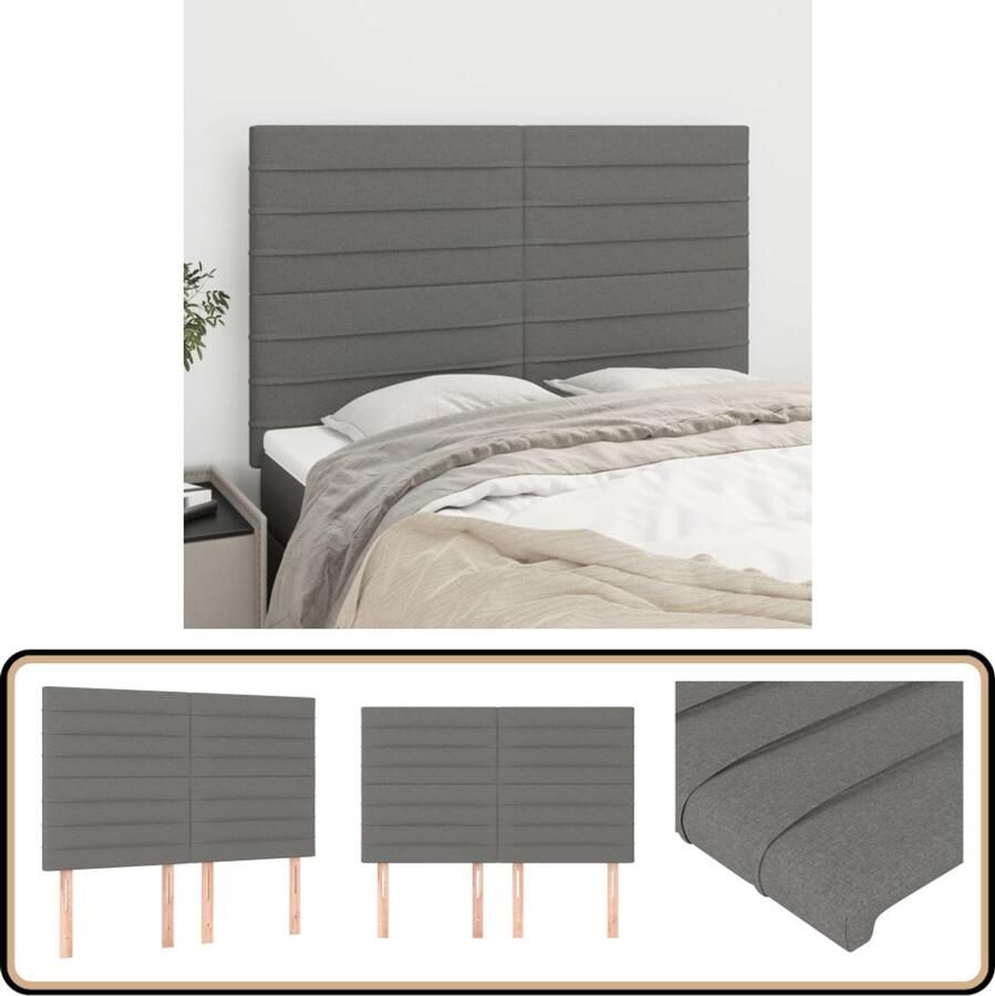 VidaXL Hoofdborden 4 stuks Stof Donkergrijs Hoofd Bord Hoofdeinde Bed Accessoires Bedroom Decor Grijs