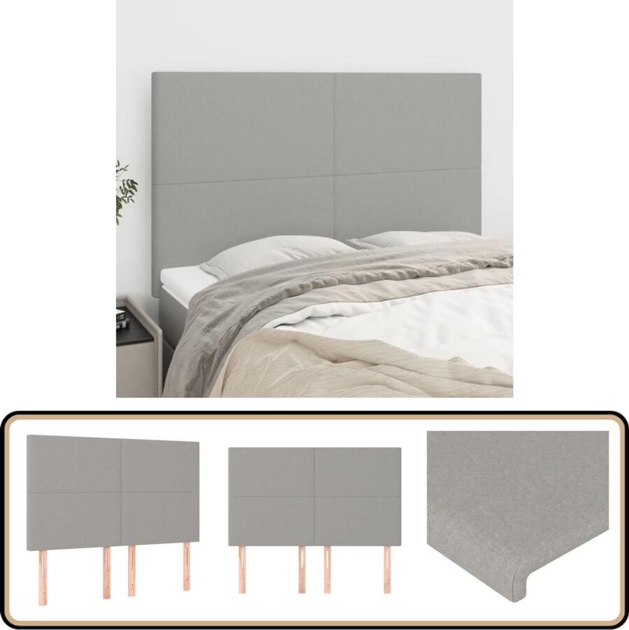 VidaXL Hoofdborden 4 stuks Stof Lichtgrijs Hoofd Bord Hoofdborden Bed Accessoires Klassiek Hoofdbord Stoffen Hoofdbord