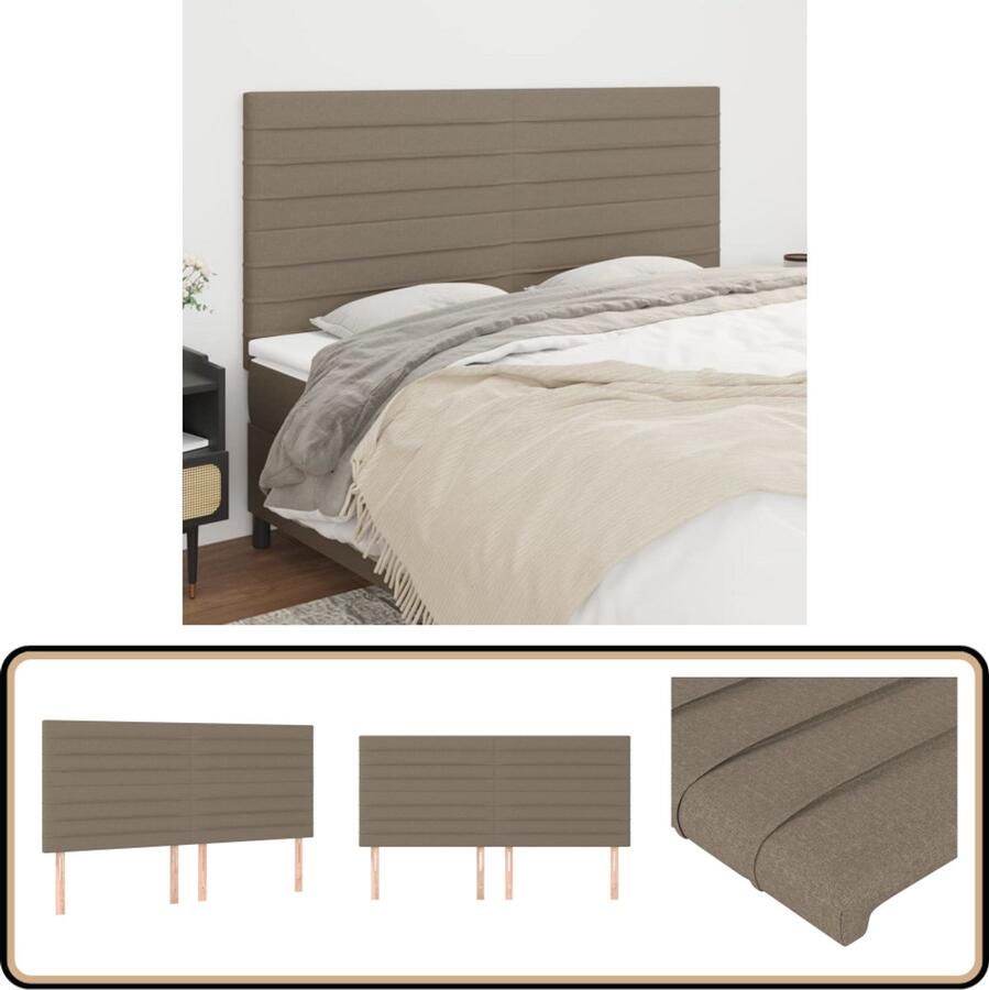 VidaXL Hoofdborden 4 stuks Stof Taupe Hoofd Bord Bed Accessoires Hoofdeinde Tapijt Beige Stoffen Hoofdbord