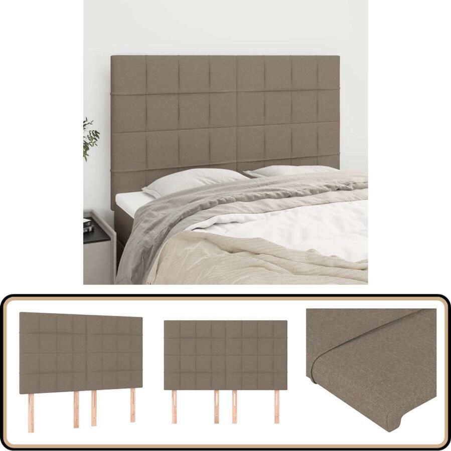 VidaXL Hoofdborden 4 stuks Stof Taupe Hoofd Bord Hoofdkussen Beddecoratie Slaap Accessoires Taupecleur Stoffen Hoofdbord Luxe Bed Comfortabel Bed