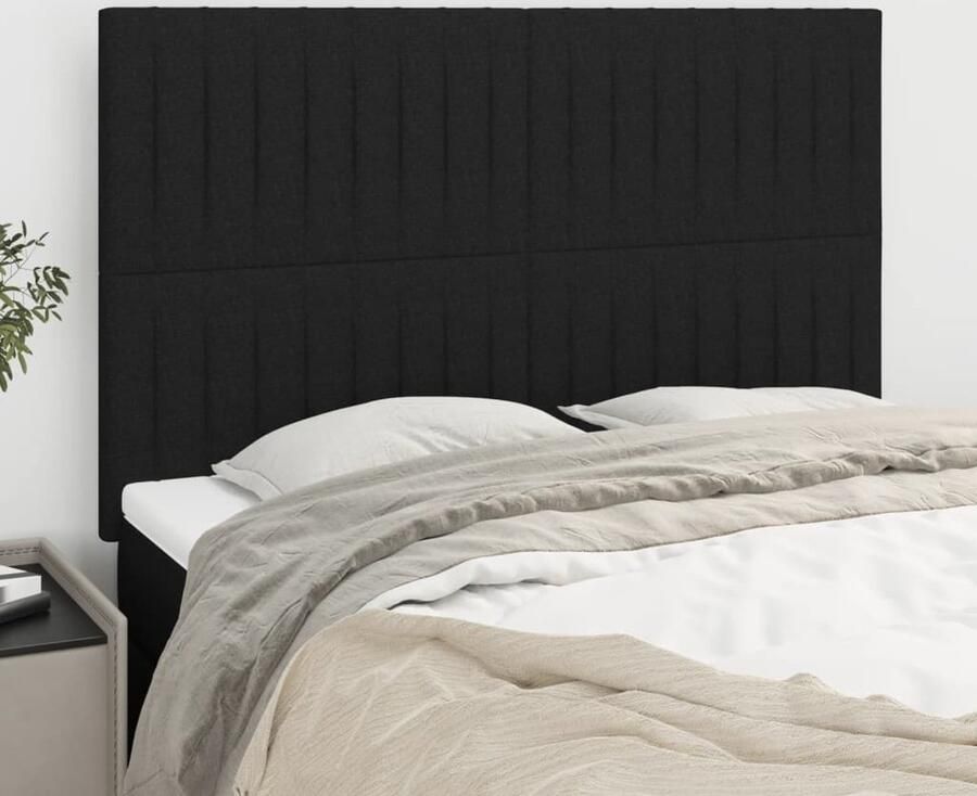 VidaXL Hoofdborden 4 stuks Stof Zwart 72x78 88 cm Hoofd Bord Hoofdeinde Bedkader Slaap Accessoires Zwarte Meubels Stoffen Hoofdenbord - Foto 2